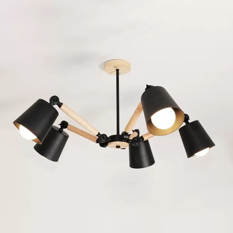 Bedroom Chandelier Kids, Adjustable Arm Wood Pendant Lighting with Tapered Shade Modern Style Clearhalo 'Ceiling Lights' 'Chandeliers' Lighting' options 13162