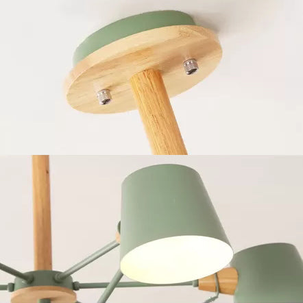 Bedroom Chandelier for Kids, Wood Hanging Fixture with Rod and Tapered Shade Macaron Style Clearhalo 'Ceiling Lights' 'Chandeliers' Lighting' options 13188