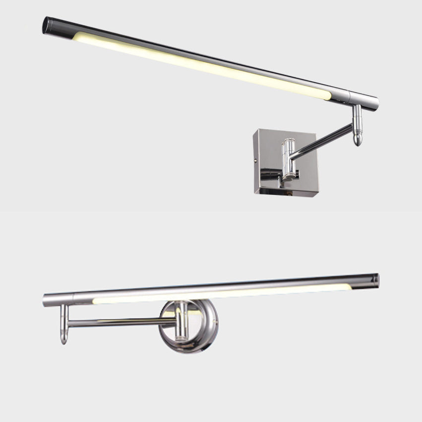 Mini Cylinder Metallic Vanity Light Modern LED Silver Adjustable Wall Sconce with Round/Square Backplate in Warm/White Lighting Clearhalo 'Cast Iron' 'Glass' 'Industrial' 'Modern wall lights' 'Modern' 'Tiffany' 'Traditional wall lights' 'Vanity Lights' 'Wall Lights' Lighting' 132035
