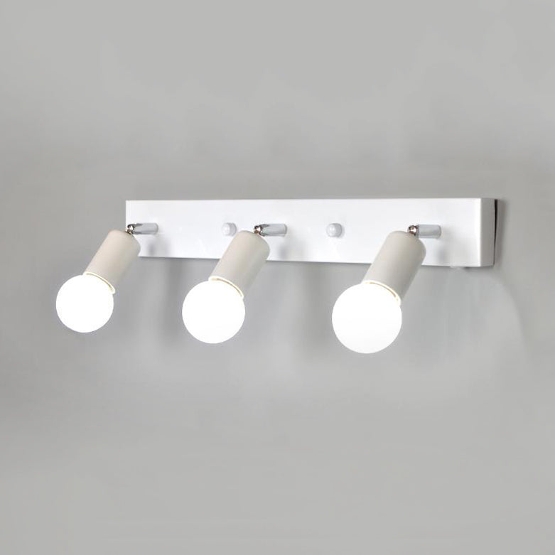 3/4 Heads Bedroom Vanity Lighting with Exposed Bulb Simple Style Metal Black/White Finish Wall Sconce Lamp Clearhalo 'Cast Iron' 'Glass' 'Industrial' 'Modern wall lights' 'Modern' 'Tiffany' 'Traditional wall lights' 'Vanity Lights' 'Wall Lights' Lighting' 132077