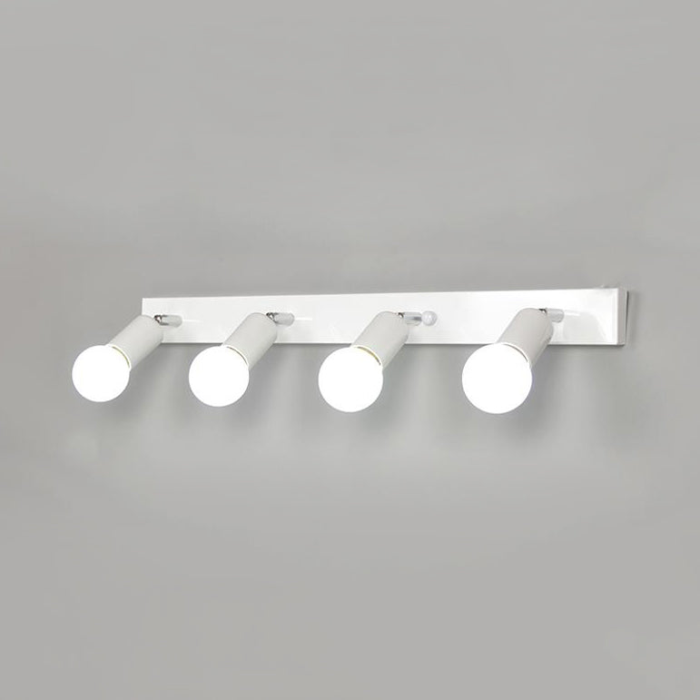 3/4 Heads Bedroom Vanity Lighting with Exposed Bulb Simple Style Metal Black/White Finish Wall Sconce Lamp Clearhalo 'Cast Iron' 'Glass' 'Industrial' 'Modern wall lights' 'Modern' 'Tiffany' 'Traditional wall lights' 'Vanity Lights' 'Wall Lights' Lighting' 132079