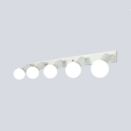 3/4 Heads Bedroom Vanity Lighting with Exposed Bulb Simple Style Metal Black/White Finish Wall Sconce Lamp 5.0 White Clearhalo 'Cast Iron' 'Glass' 'Industrial' 'Modern wall lights' 'Modern' 'Tiffany' 'Traditional wall lights' 'Vanity Lights' 'Wall Lights' Lighting' 132080