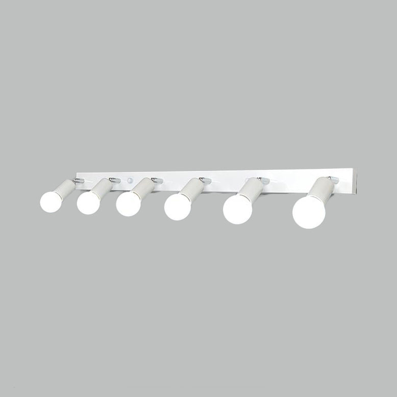 3/4 Heads Bedroom Vanity Lighting with Exposed Bulb Simple Style Metal Black/White Finish Wall Sconce Lamp 6.0 White Clearhalo 'Cast Iron' 'Glass' 'Industrial' 'Modern wall lights' 'Modern' 'Tiffany' 'Traditional wall lights' 'Vanity Lights' 'Wall Lights' Lighting' 132082