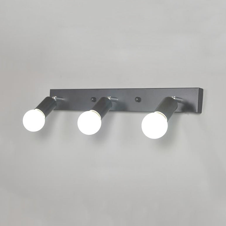 3/4 Heads Bedroom Vanity Lighting with Exposed Bulb Simple Style Metal Black/White Finish Wall Sconce Lamp Clearhalo 'Cast Iron' 'Glass' 'Industrial' 'Modern wall lights' 'Modern' 'Tiffany' 'Traditional wall lights' 'Vanity Lights' 'Wall Lights' Lighting' 132084