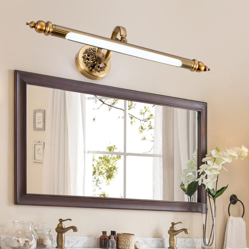 Brass Finish Tubular Wall Lamp Modernist 20"/24" Wide LED Metal Vanity Lighting in Warm/White Light over Mirror Brass Clearhalo 'Cast Iron' 'Glass' 'Industrial' 'Modern wall lights' 'Modern' 'Tiffany' 'Traditional wall lights' 'Vanity Lights' 'Wall Lights' Lighting' 132306
