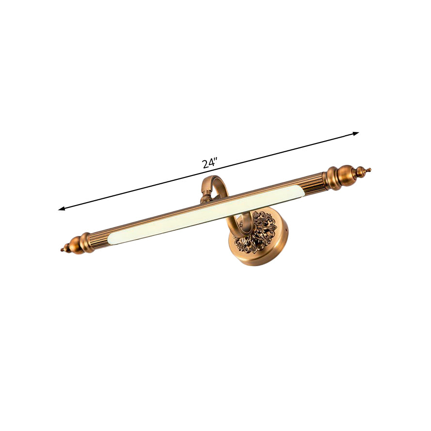 Brass Finish Tubular Wall Lamp Modernist 20"/24" Wide LED Metal Vanity Lighting in Warm/White Light over Mirror Clearhalo 'Cast Iron' 'Glass' 'Industrial' 'Modern wall lights' 'Modern' 'Tiffany' 'Traditional wall lights' 'Vanity Lights' 'Wall Lights' Lighting' 132310