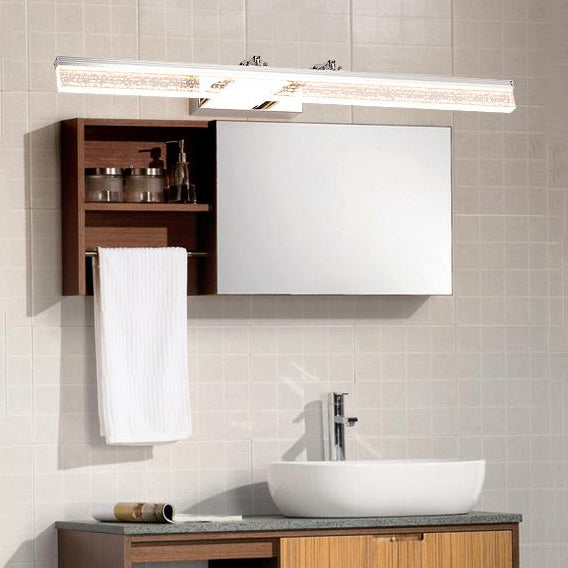 16"/23.5"/31.5" Wide Crystal Linear Wall Light Modern Chrome Adjustable Vanity Wall Sconce in Warm/White Light for Bathroom Clearhalo 'Cast Iron' 'Glass' 'Industrial' 'Modern wall lights' 'Modern' 'Tiffany' 'Traditional wall lights' 'Vanity Lights' 'Wall Lights' Lighting' 132360