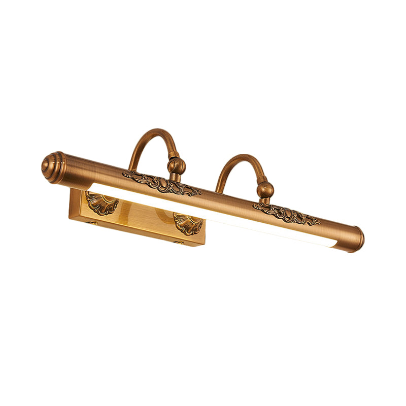 Carved Vanity Light Fixture with Tube Shade Vintage Style Metallic 20.5"/23.5" W LED Golden Wall Lighting for Bathroom Clearhalo 'Cast Iron' 'Glass' 'Industrial' 'Modern wall lights' 'Modern' 'Tiffany' 'Traditional wall lights' 'Vanity Lights' 'Wall Lights' Lighting' 132398