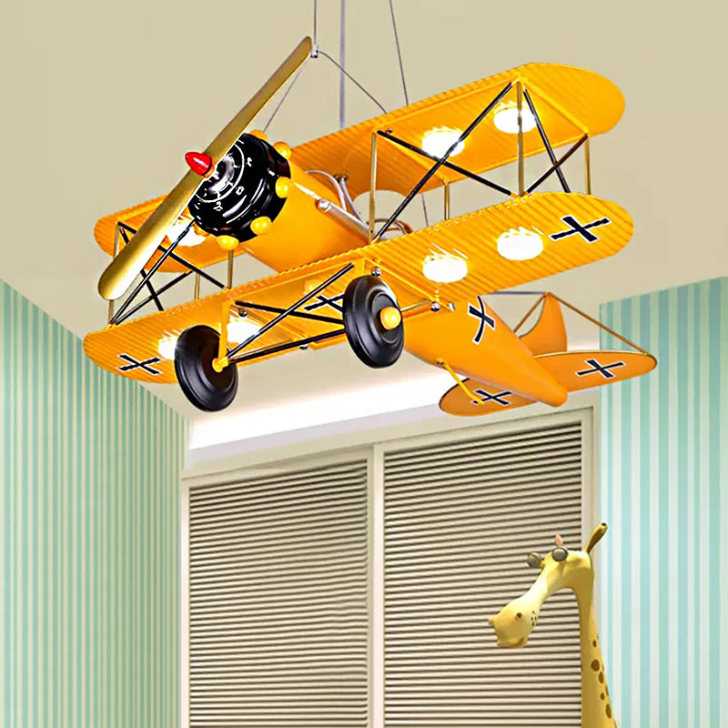 Large Chandelier 8 Light, Modern Hanging Light Fixture with Milk Glass Shade & Biplane Design for Boys Room, L:25in W:27.5in H:8in Clearhalo 'Ceiling Lights' 'Chandeliers' Lighting' options 13313