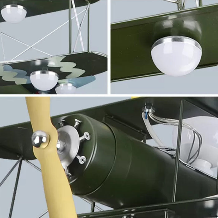 Large Chandelier 8 Light, Modern Hanging Light Fixture with Milk Glass Shade & Biplane Design for Boys Room, L:25in W:27.5in H:8in Clearhalo 'Ceiling Lights' 'Chandeliers' Lighting' options 13317