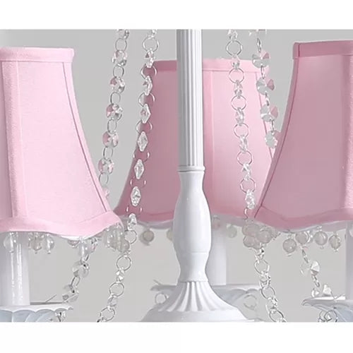 Baby Crystal Chandelier, 5-Light Macaron Hanging Fixture with Flared Fabric Shade, 23.5" High x 22.5" in Diameter Clearhalo 'Ceiling Lights' 'Chandeliers' Lighting' options 13393