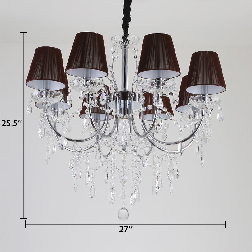Kids Bedroom Lighting Crystal Chandelies 8 Light Fabric Shade Hanging Light in Nickel Finish Clearhalo 'Ceiling Lights' 'Chandeliers' Lighting' options 135113