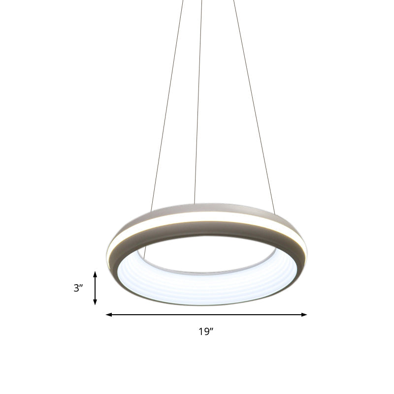 Doughnut Metal Pendant Modernist Led White/Grey Hanging Light Fixture in Third Gear, 19"/25" Wide Clearhalo 'Ceiling Lights' 'Modern Pendants' 'Modern' 'Pendant Lights' 'Pendants' Lighting' 135269