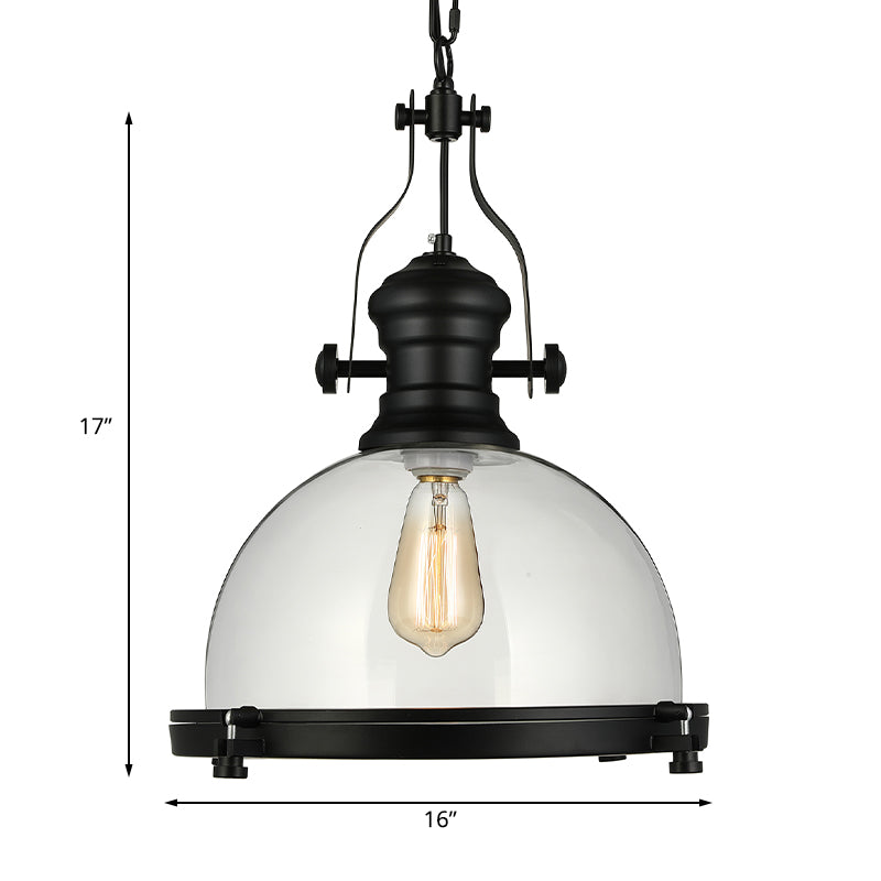 Black Dome Pendant Ceiling Light Coastal Clear Glass Single-Bulb Dining Room Hanging Lamp Clearhalo 'Ceiling Lights' 'Glass shade' 'Glass' 'Industrial Pendants' 'Industrial' 'Middle Century Pendants' 'Pendant Lights' 'Pendants' 'Tiffany' Lighting' 135752