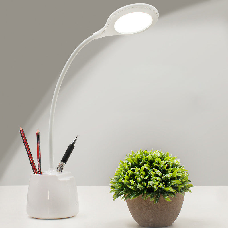 Blue/Pink/White Round Shade Standing Desk Lamp USB Charging LED Reading Light with Pen Holder Clearhalo 'Desk Lamps' 'Lamps' Lighting' 135807