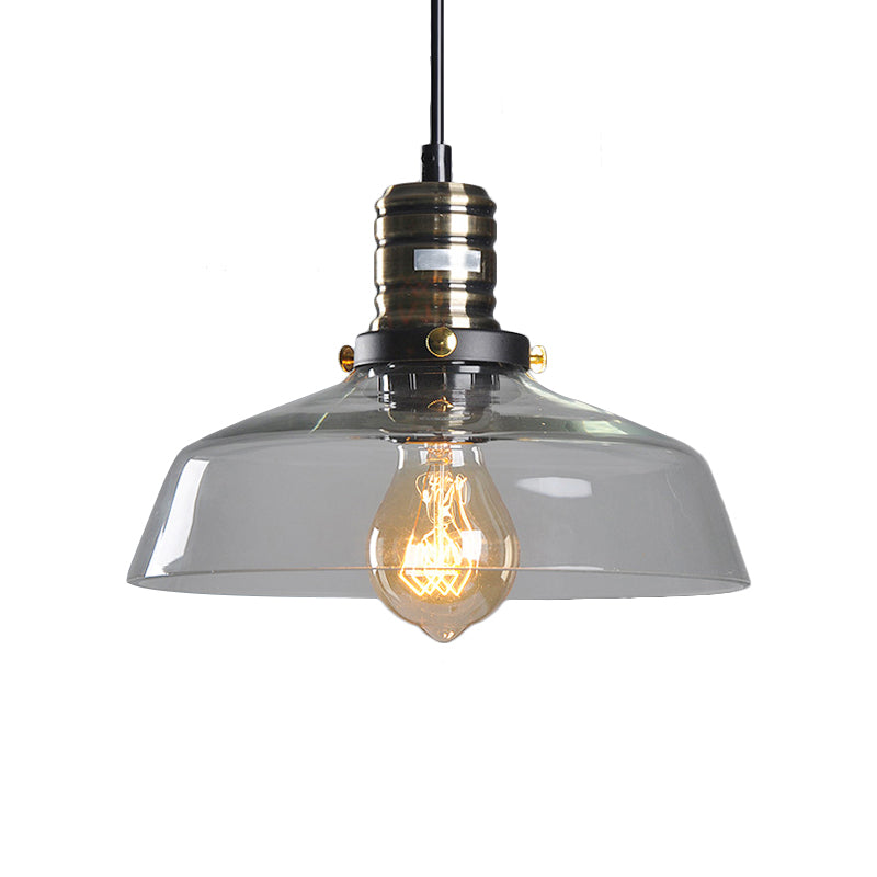 Single Light Hanging Ceiling Light with Barn Shade Clear/Brown Glass Industrial Dining Room Pendant Lighting Clearhalo 'Ceiling Lights' 'Glass shade' 'Glass' 'Industrial Pendants' 'Industrial' 'Middle Century Pendants' 'Pendant Lights' 'Pendants' 'Tiffany' Lighting' 135881