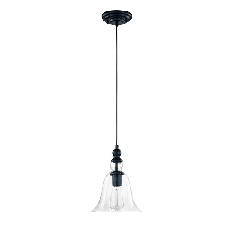 Black Flared Ceiling Light Industrial Clear Glass 1 Light Dining Room Pendant Lighting Fixture Clearhalo 'Ceiling Lights' 'Glass shade' 'Glass' 'Industrial Pendants' 'Industrial' 'Middle Century Pendants' 'Pendant Lights' 'Pendants' 'Tiffany' Lighting' 136138