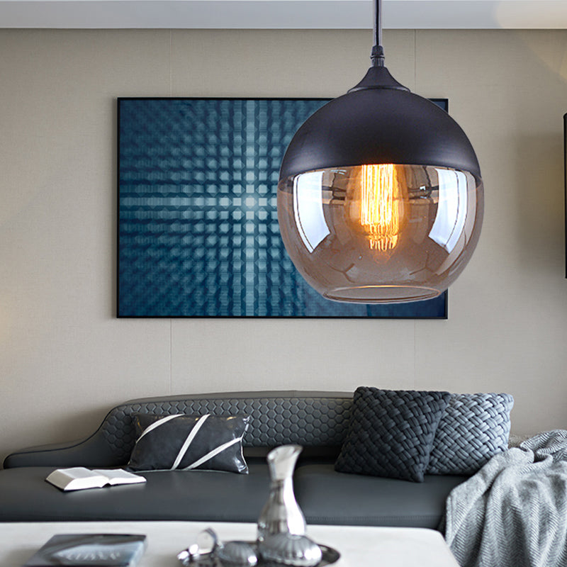 Cylinder Pendant Lighting Industrial 1 Light Brown Glass Hanging Ceiling Light in Black, 5"/7"/8" Wide Black 8" Clearhalo 'Ceiling Lights' 'Glass shade' 'Glass' 'Industrial Pendants' 'Industrial' 'Middle Century Pendants' 'Pendant Lights' 'Pendants' 'Tiffany' Lighting' 136289