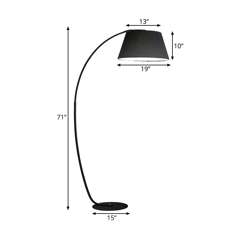 Contemporary Tapered Floor Lamp Fabric LED Standing Light in White/Black with Arc Arm Clearhalo 'Floor Lamps' 'Lamps' Lighting' 136773