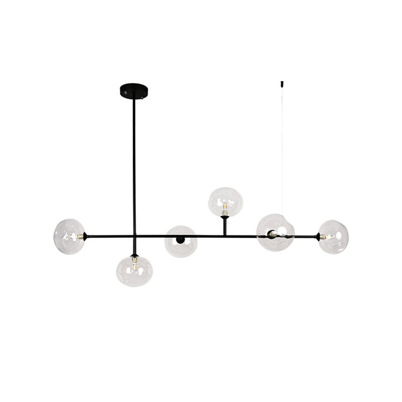 Glass Bubble Shade Hanging Chandelier for Restaurant 6 Lights Modern Metal Island Light in Black Clearhalo 'Ceiling Lights' 'Glass shade' 'Glass' 'Island Lights' Lighting' 137258