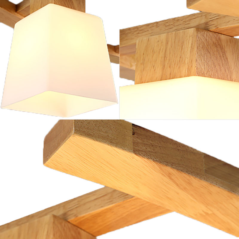 Square Shade Dining Room Island Lighting Glass and Wood Triple Light Nordic Hanging Lamp Clearhalo 'Ceiling Lights' 'Island Lights' Lighting' 137342