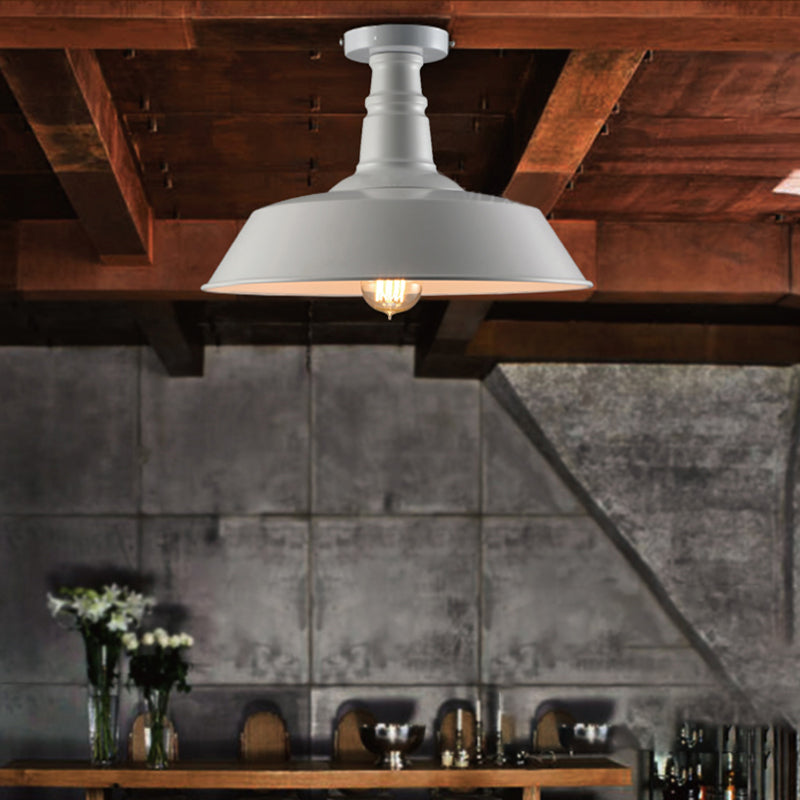 10"/14"/18" Dia Barn Dining Room Ceiling Light Fixture Vintage Style Iron 1 Light Black/White Semi Flush Ceiling Light White Clearhalo 'Ceiling Lights' 'Close To Ceiling Lights' 'Close to ceiling' 'Flush mount' 'Industrial Flush Mount' Lighting' 137610
