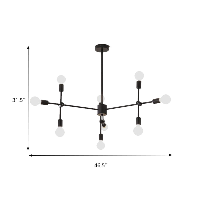 Open Bulb Dining Room Chandelier Lamp Industrial Metal 9/12 Lights Black/Brass Pendant Lighting Clearhalo 'Cast Iron' 'Ceiling Lights' 'Chandeliers' 'Industrial Chandeliers' 'Industrial' 'Metal' 'Middle Century Chandeliers' 'Rustic Chandeliers' 'Tiffany' Lighting' 137632
