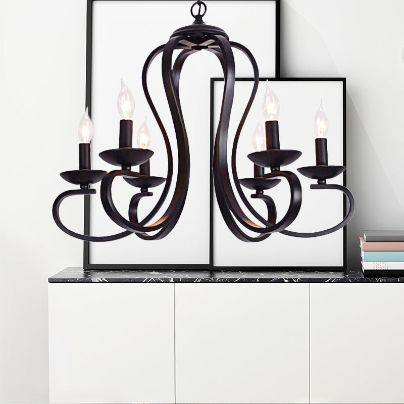 Industrial Flameless Candle Ceiling Lamp 3/5 Bulbs Metallic Hanging Ceiling Light in Black for Living Room Clearhalo 'Cast Iron' 'Ceiling Lights' 'Chandeliers' 'Industrial Chandeliers' 'Industrial' 'Metal' 'Middle Century Chandeliers' 'Rustic Chandeliers' 'Tiffany' Lighting' 137702