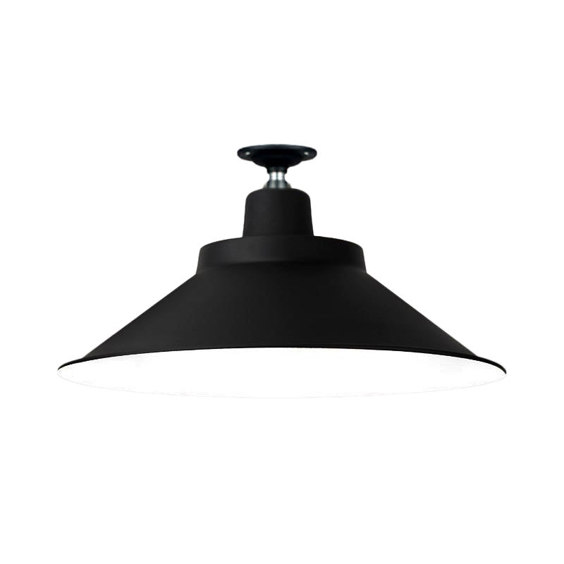 12"/16"/19.5" Wide Cone Metal Ceiling Lighting Industrial Style 1 Head Balcony Semi Flush Mount Lighting in Black Clearhalo 'Ceiling Lights' 'Close To Ceiling Lights' 'Close to ceiling' 'Flush mount' 'Industrial Flush Mount' Lighting' 137778
