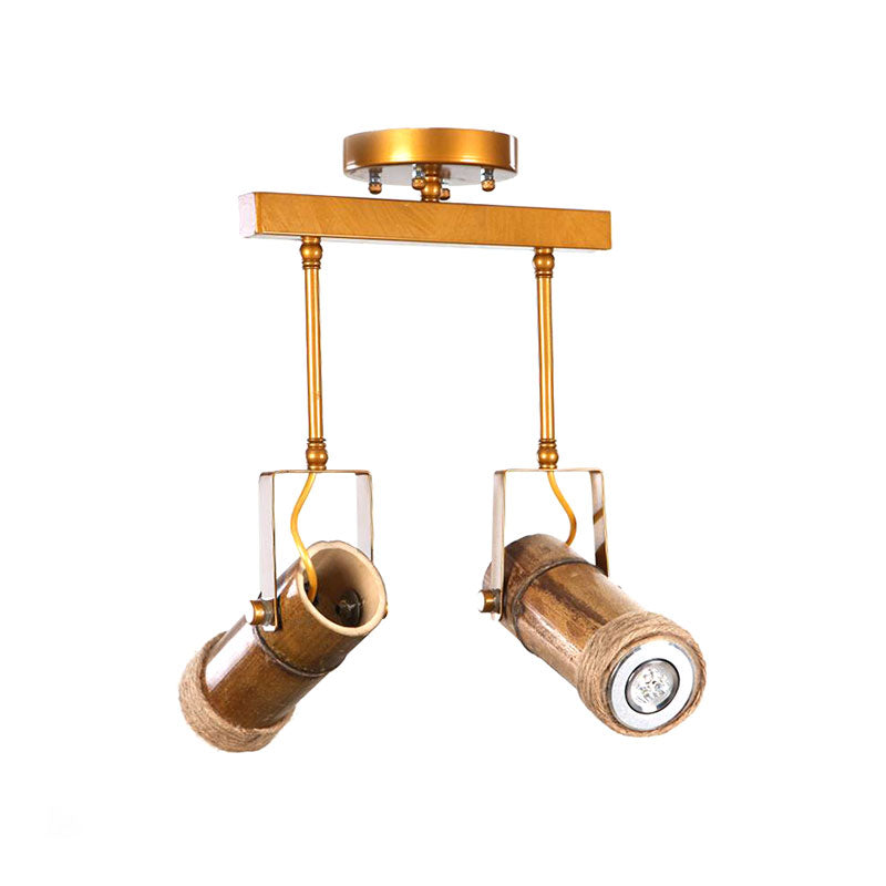 1/2/3-Light Tube Semi Flush Light Lodge Stylish Wood Metal and Bamboo Adjustable Ceiling Fixture for Restaurant Clearhalo 'Ceiling Lights' 'Close To Ceiling Lights' 'Close to ceiling' 'Semi-flushmount' Lighting' 137862
