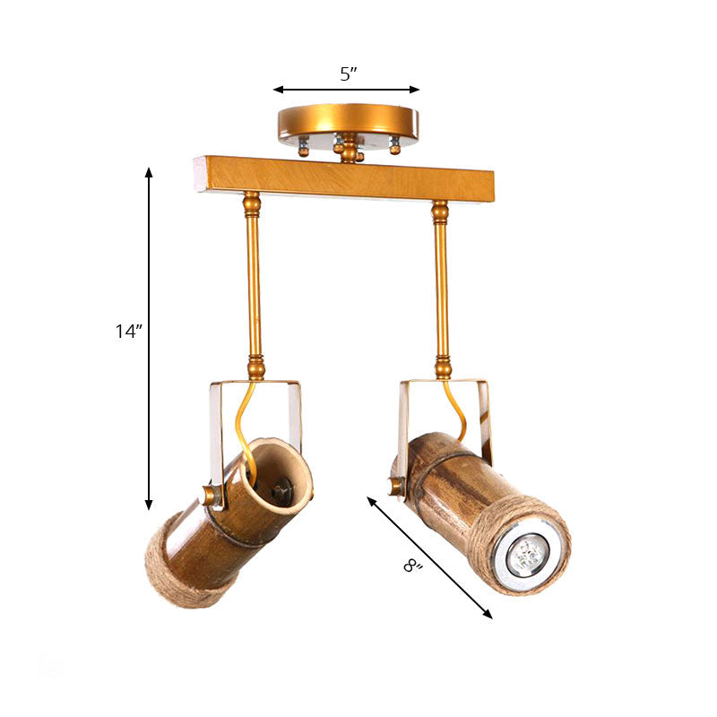 1/2/3-Light Tube Semi Flush Light Lodge Stylish Wood Metal and Bamboo Adjustable Ceiling Fixture for Restaurant Clearhalo 'Ceiling Lights' 'Close To Ceiling Lights' 'Close to ceiling' 'Semi-flushmount' Lighting' 137863