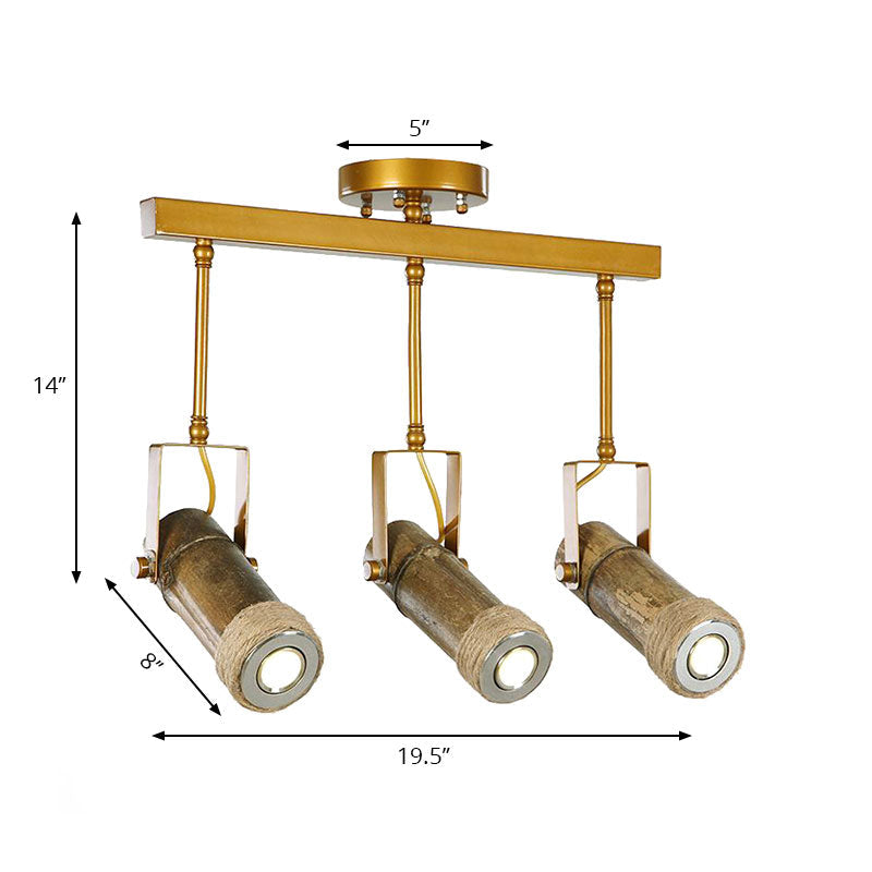 1/2/3-Light Tube Semi Flush Light Lodge Stylish Wood Metal and Bamboo Adjustable Ceiling Fixture for Restaurant Clearhalo 'Ceiling Lights' 'Close To Ceiling Lights' 'Close to ceiling' 'Semi-flushmount' Lighting' 137867