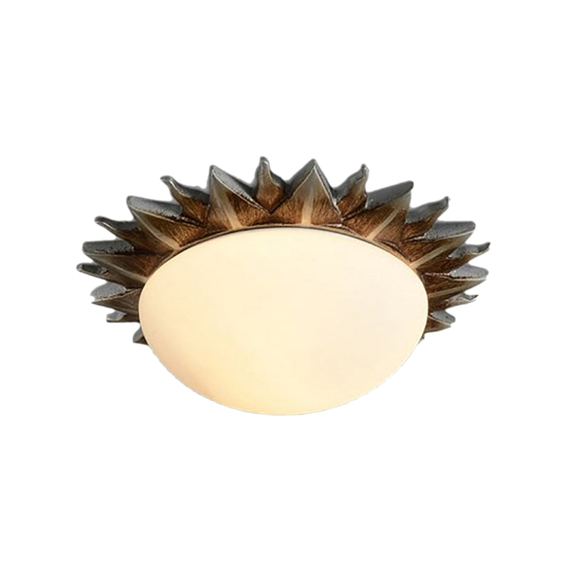 Black One Light Ceiling Lighting Vintage Retro Opal Glass Sunburst Flush Fixture for Living Room, 9"/15" Wide Clearhalo 'Ceiling Lights' 'Close To Ceiling Lights' 'Close to ceiling' 'Flush mount' 'Industrial Flush Mount' Lighting' 137905