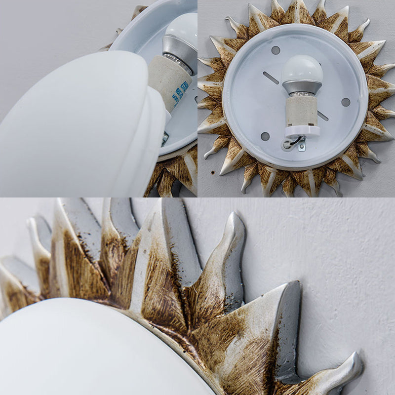 Black One Light Ceiling Lighting Vintage Retro Opal Glass Sunburst Flush Fixture for Living Room, 9"/15" Wide Clearhalo 'Ceiling Lights' 'Close To Ceiling Lights' 'Close to ceiling' 'Flush mount' 'Industrial Flush Mount' Lighting' 137910