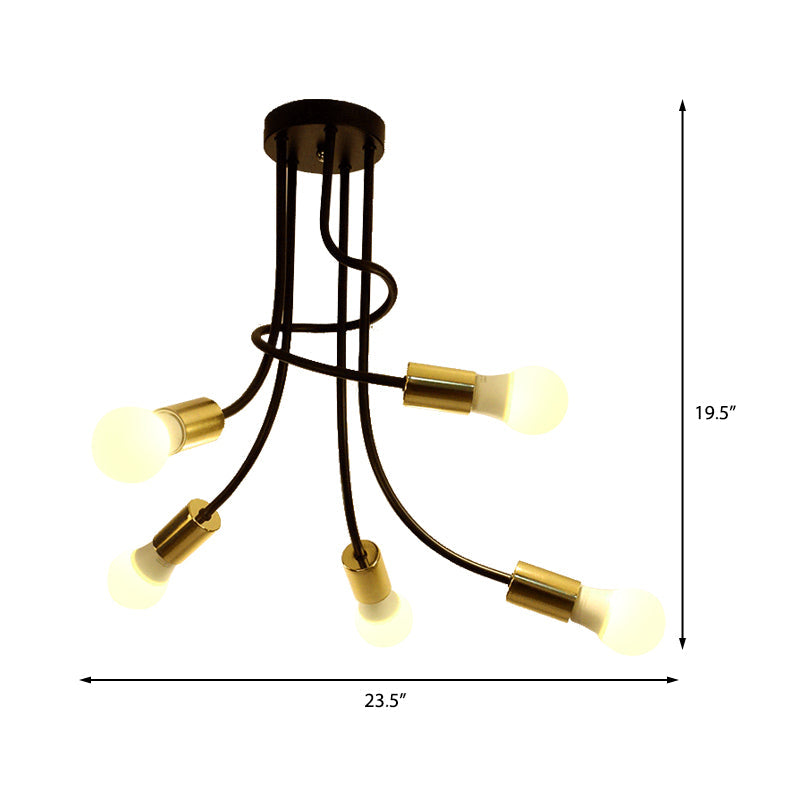 Vintage Bare Bulb Ceiling Light 1 Head Metallic Semi Flush Light with Curved Arm in Black/Gold for Bedroom Clearhalo 'Ceiling Lights' 'Close To Ceiling Lights' 'Close to ceiling' 'Semi-flushmount' Lighting' 137938