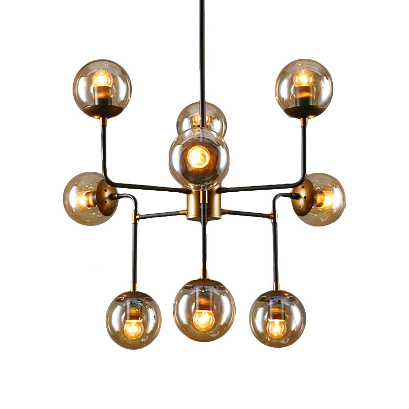 Black/Chrome/Clear Glass Globe Hanging Chandelier Industrial 8/9-Light Living Room Pendant Light Clearhalo 'Ceiling Lights' 'Chandeliers' 'Clear' 'Close To Ceiling Lights' 'Glass shade' 'Glass' 'Industrial Chandeliers' 'Industrial' 'Middle Century Chandeliers' 'Modern' 'Tiffany' 'Traditional Chandeliers' Lighting' 137964