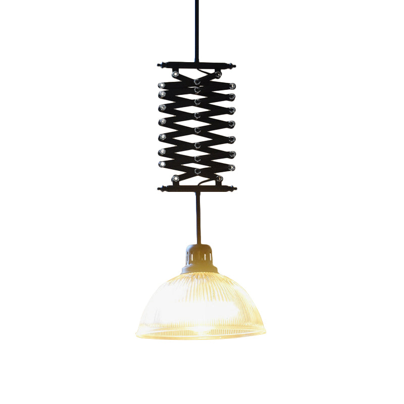 Black Adjustable Dome-Shaped Pendant Fixture Industrial Prismatic Glass 1 Light Living Room Hanging Ceiling Light Clearhalo 'Ceiling Lights' 'Close To Ceiling Lights' 'Glass shade' 'Glass' 'Industrial Pendants' 'Industrial' 'Middle Century Pendants' 'Pendant Lights' 'Pendants' 'Tiffany' Lighting' 137981