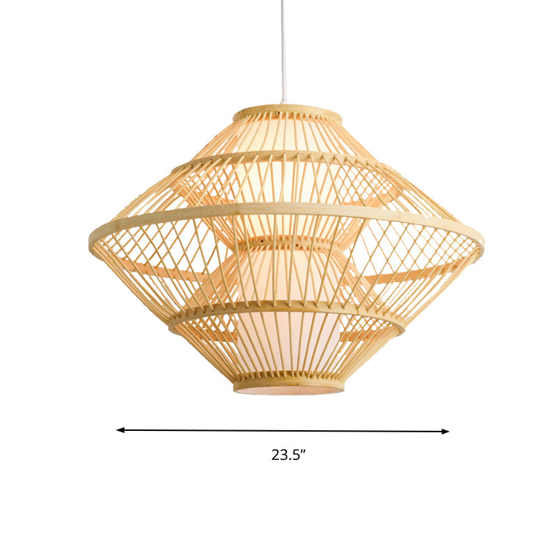 16"/19.5" W Weaving Pendant Lamp Asian Style Bamboo 1 Light Beige Hanging Light Fixture for Living Room Clearhalo 'Ceiling Lights' 'Pendant Lights' 'Pendants' Lighting' 138092