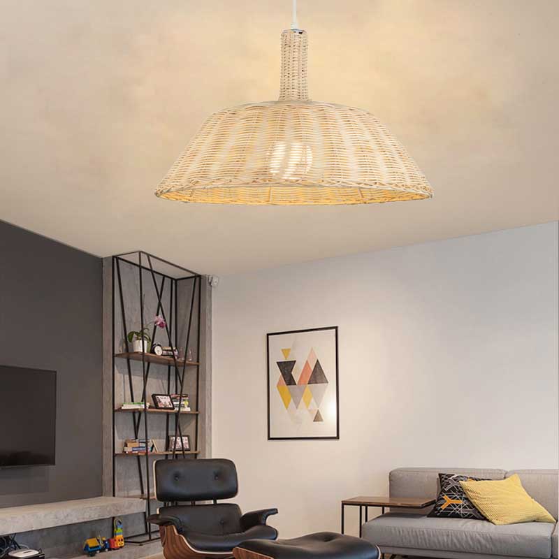 Country Style Hand-Woven Pendant Lighting with Barn Shade Rattan 15"/19" W 1 Bulb Indoor Suspension Lamp in Beige Clearhalo 'Ceiling Lights' 'Pendant Lights' 'Pendants' Lighting' 138114