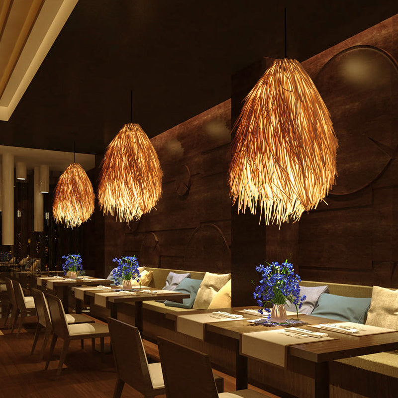Beige Teardrop Pendant Lamp Asian Stylish 1-Bulb Rattan Hanging Light Fixture for Restaurant Beige Clearhalo 'Ceiling Lights' 'Pendant Lights' 'Pendants' Lighting' 138183_946c6309-2ee1-4faf-bb37-96ea8f3c2a24