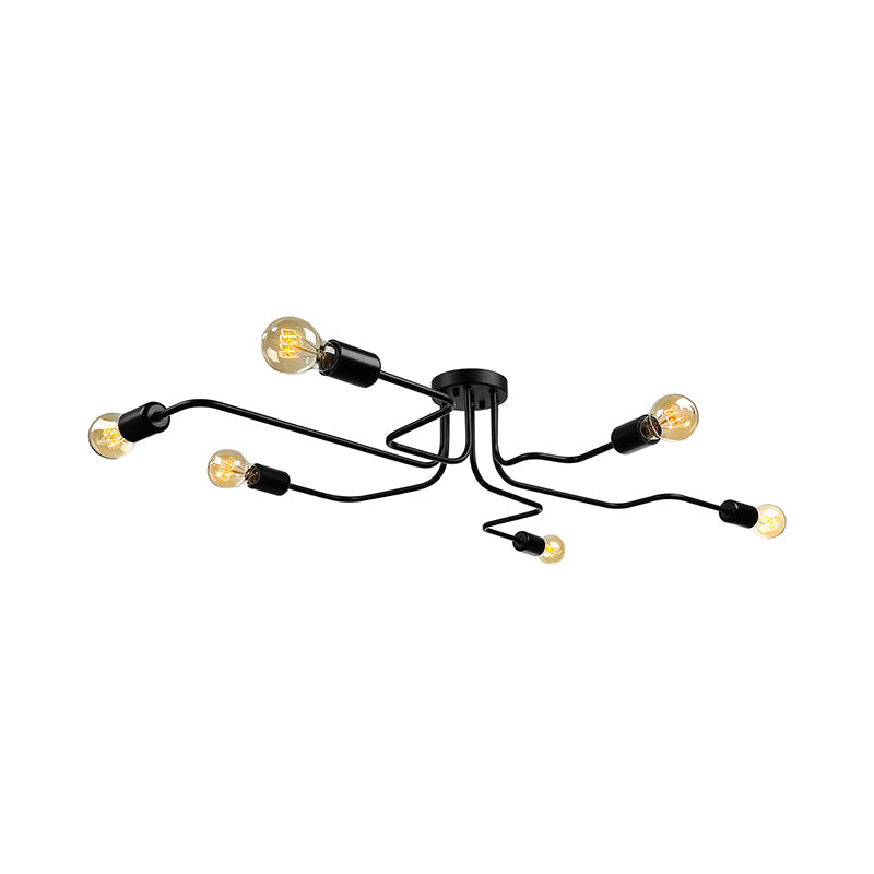 Vintage Exposed Ceiling Flush Mount 4/6-Light Metallic Semi Flush Light with Sputnik Design in Antique Brass/Black Clearhalo 'Ceiling Lights' 'Close To Ceiling Lights' 'Close to ceiling' 'Semi-flushmount' Lighting' 138228