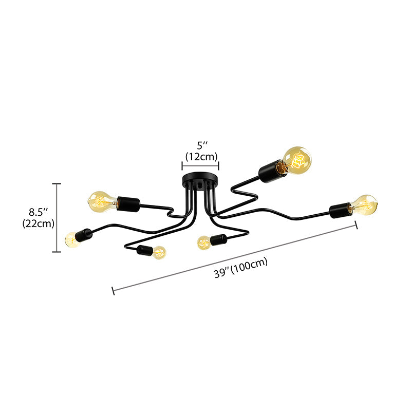 Vintage Exposed Ceiling Flush Mount 4/6-Light Metallic Semi Flush Light with Sputnik Design in Antique Brass/Black Clearhalo 'Ceiling Lights' 'Close To Ceiling Lights' 'Close to ceiling' 'Semi-flushmount' Lighting' 138230