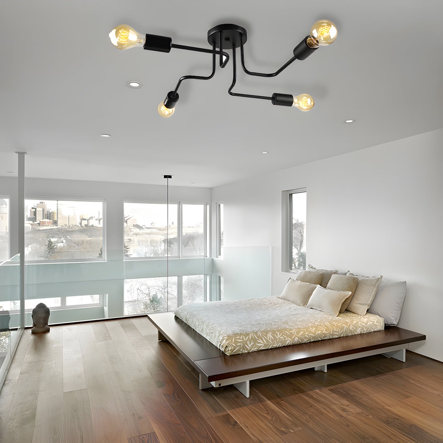 Vintage Exposed Ceiling Flush Mount 4/6-Light Metallic Semi Flush Light with Sputnik Design in Antique Brass/Black 4 Black Clearhalo 'Ceiling Lights' 'Close To Ceiling Lights' 'Close to ceiling' 'Semi-flushmount' Lighting' 138233