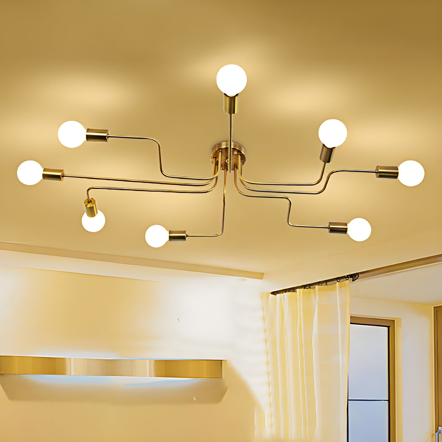 Vintage Exposed Ceiling Flush Mount 4/6-Light Metallic Semi Flush Light with Sputnik Design in Antique Brass/Black 8 Gold Clearhalo 'Ceiling Lights' 'Close To Ceiling Lights' 'Close to ceiling' 'Semi-flushmount' Lighting' 138240