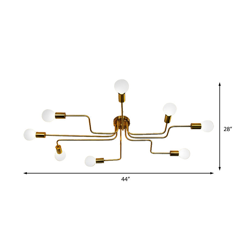 Vintage Exposed Ceiling Flush Mount 4/6-Light Metallic Semi Flush Light with Sputnik Design in Antique Brass/Black Clearhalo 'Ceiling Lights' 'Close To Ceiling Lights' 'Close to ceiling' 'Semi-flushmount' Lighting' 138243