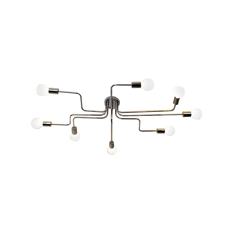 Vintage Exposed Ceiling Flush Mount 4/6-Light Metallic Semi Flush Light with Sputnik Design in Antique Brass/Black Clearhalo 'Ceiling Lights' 'Close To Ceiling Lights' 'Close to ceiling' 'Semi-flushmount' Lighting' 138247