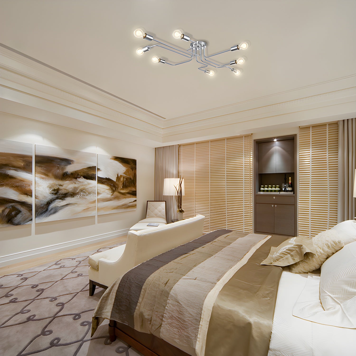 Vintage Exposed Ceiling Flush Mount 4/6-Light Metallic Semi Flush Light with Sputnik Design in Antique Brass/Black 8 Nickel Clearhalo 'Ceiling Lights' 'Close To Ceiling Lights' 'Close to ceiling' 'Semi-flushmount' Lighting' 138248