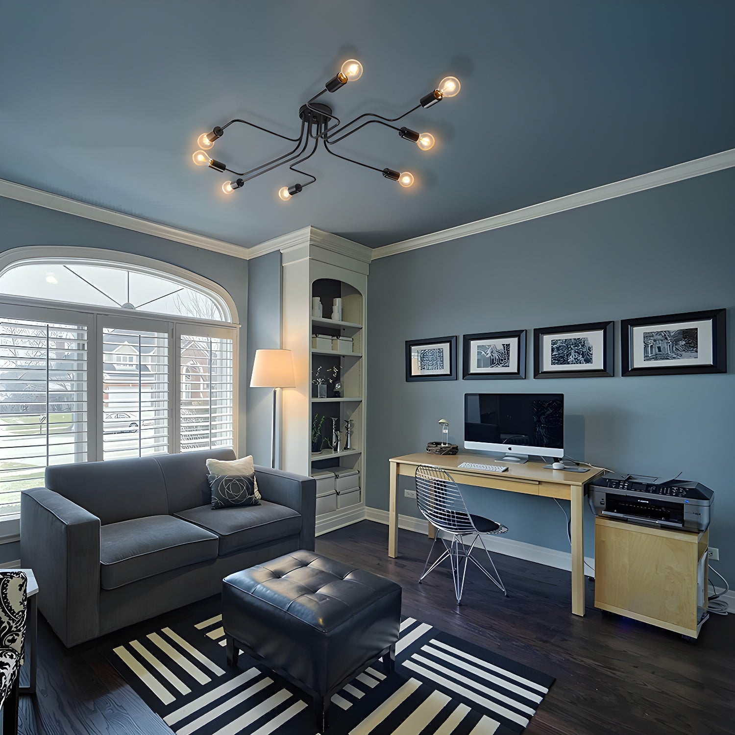 Vintage Exposed Ceiling Flush Mount 4/6-Light Metallic Semi Flush Light with Sputnik Design in Antique Brass/Black 8 Black Clearhalo 'Ceiling Lights' 'Close To Ceiling Lights' 'Close to ceiling' 'Semi-flushmount' Lighting' 138255