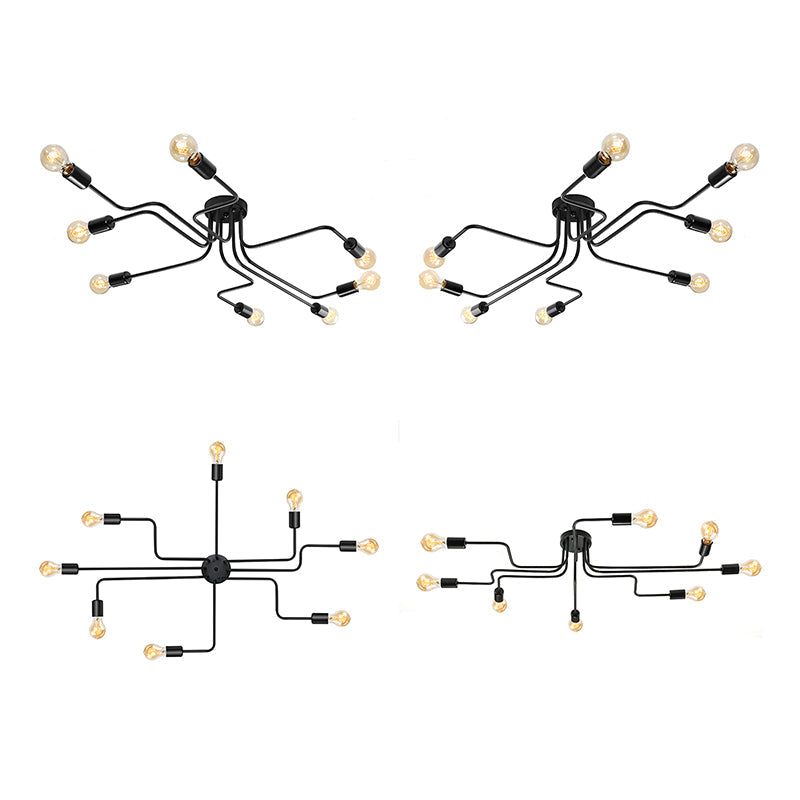 Vintage Exposed Ceiling Flush Mount 4/6-Light Metallic Semi Flush Light with Sputnik Design in Antique Brass/Black Clearhalo 'Ceiling Lights' 'Close To Ceiling Lights' 'Close to ceiling' 'Semi-flushmount' Lighting' 138258