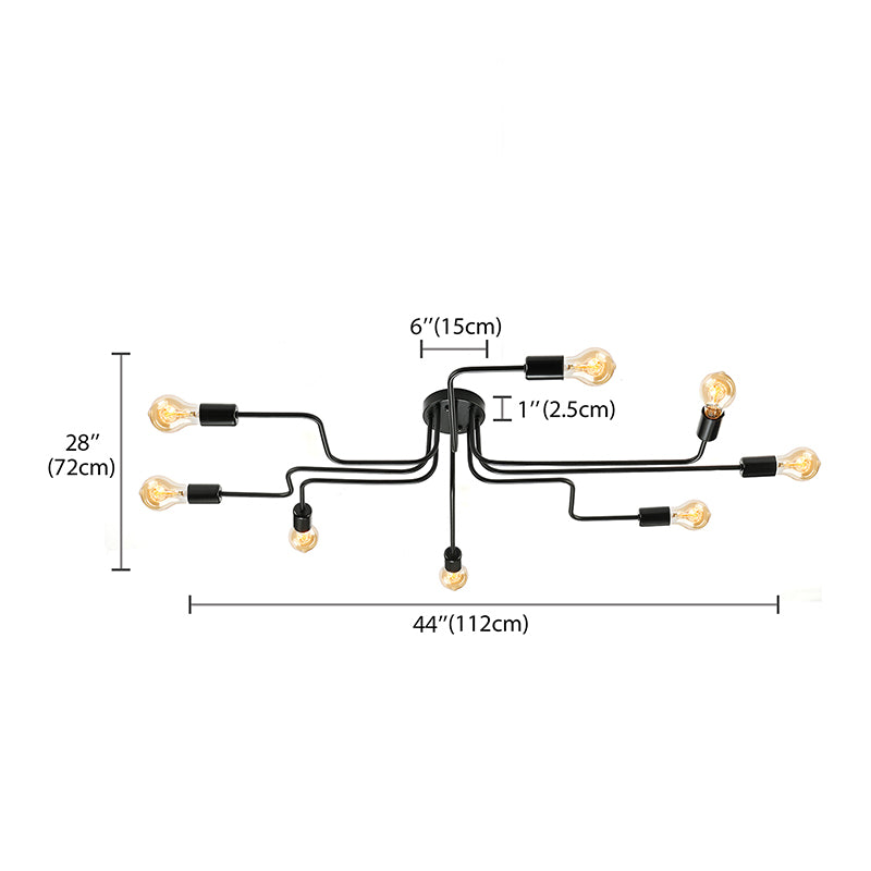 Vintage Exposed Ceiling Flush Mount 4/6-Light Metallic Semi Flush Light with Sputnik Design in Antique Brass/Black Clearhalo 'Ceiling Lights' 'Close To Ceiling Lights' 'Close to ceiling' 'Semi-flushmount' Lighting' 138259
